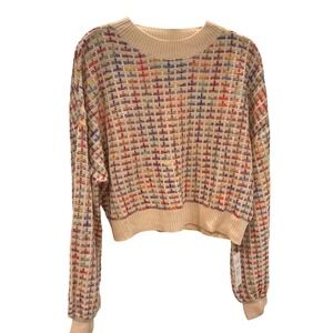 CUPSHE Multicolor Textured Knit Sweater Women's Size L Long Sleeve Crew Neck